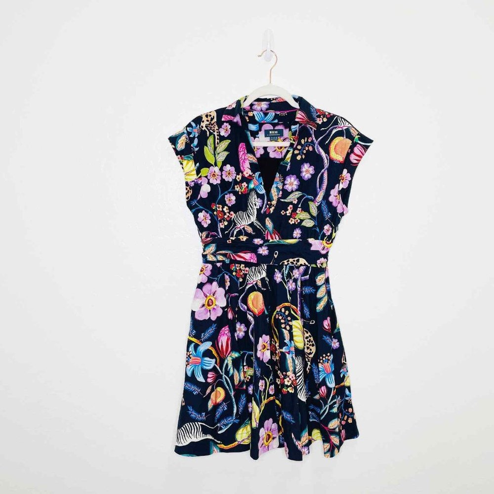 Anthropologie Maeve Safari Print Blue Mini Dress Size 0.